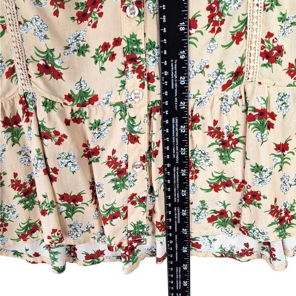 Womens Top Large Spring Floral Boho Crochet Cottage Feminine Bloomcore Peasant - Picture 4 of 6